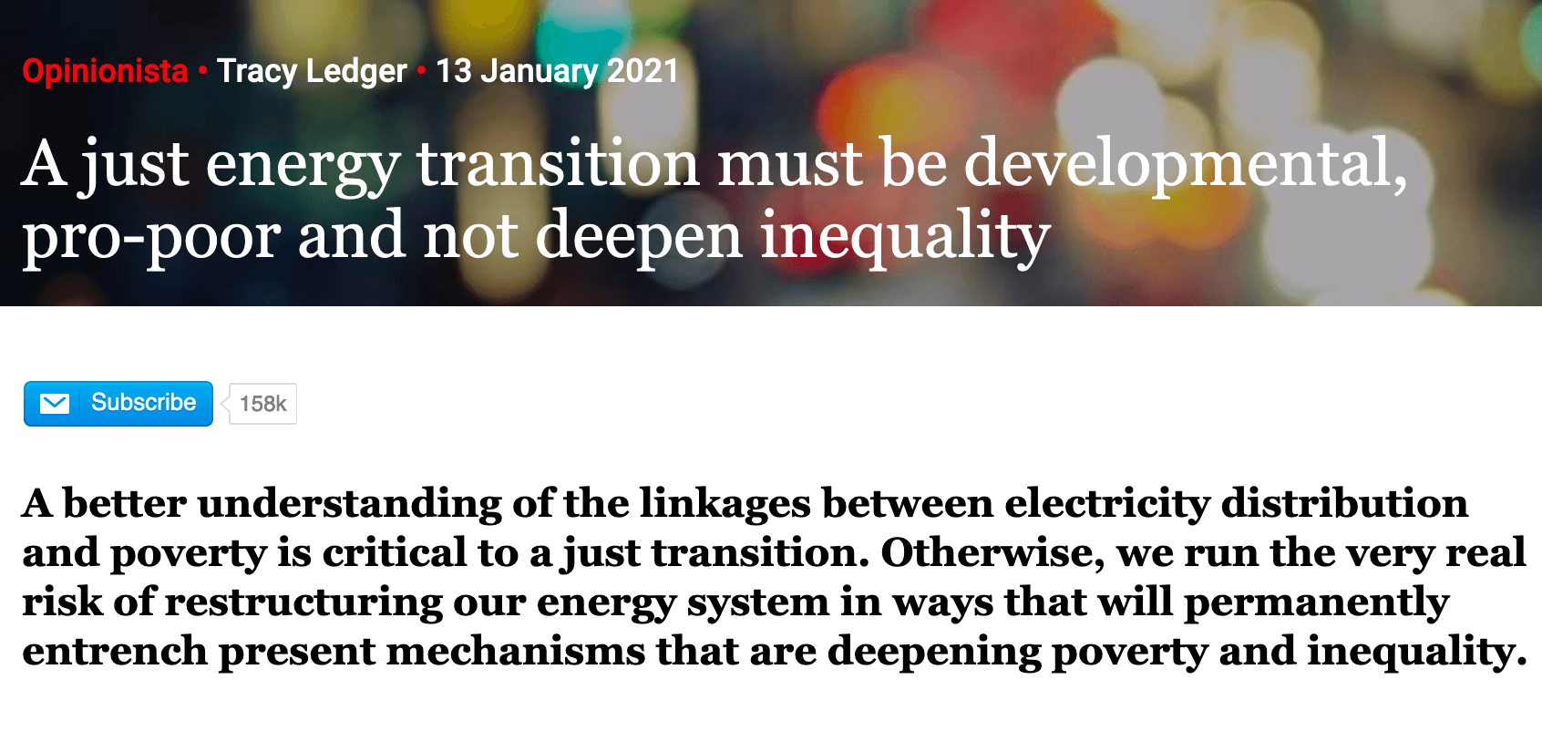 Op Ed | A just energy transition must be developmental, pro-poor and not deepen inequality