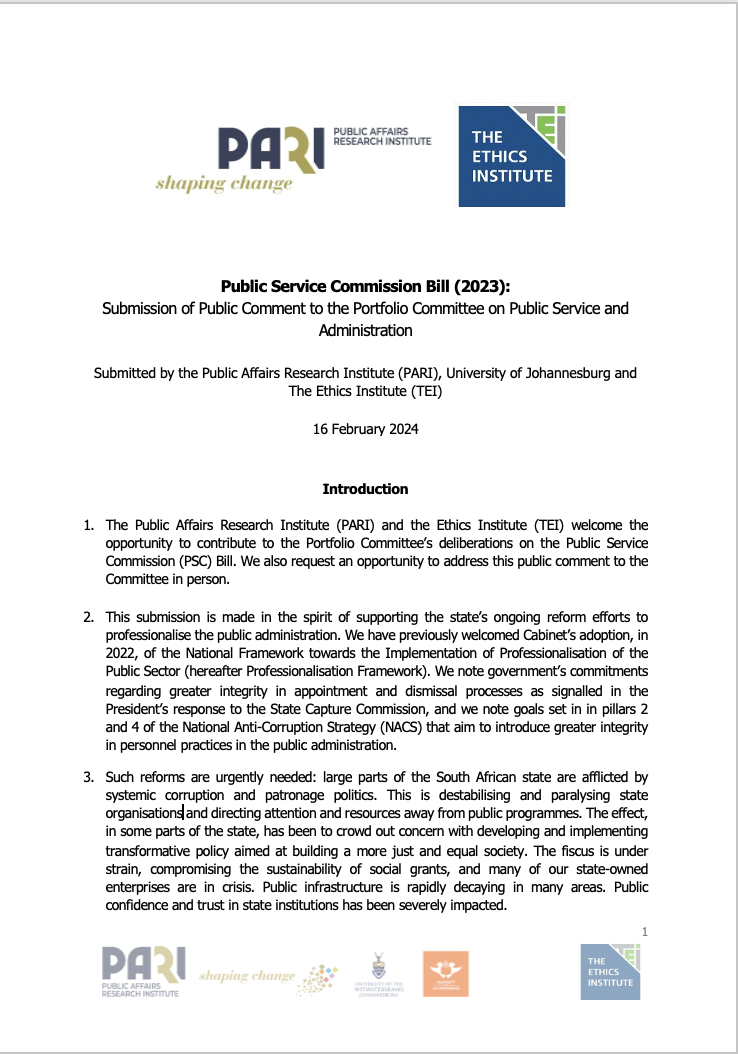 Public submission to Parliament on the Public Service Commission Bill 2023
