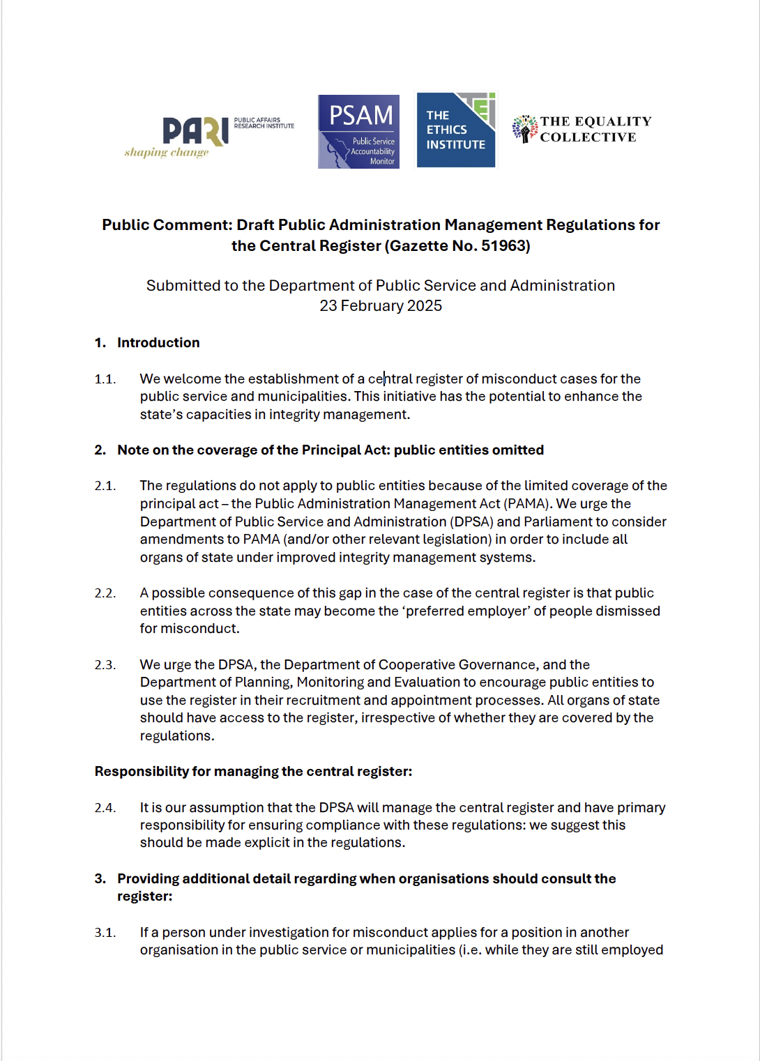 Public Comment | Draft Public Administration Management Regulations for the Central Register